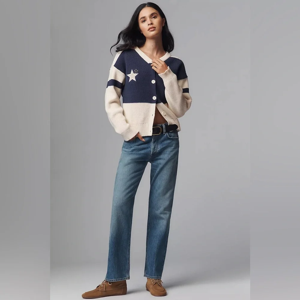 ANTHROPOLOGIE DAILY PRACTICE Quarterback Cardigan Sweater Oversized Embroidered - Picture 11 of 11
